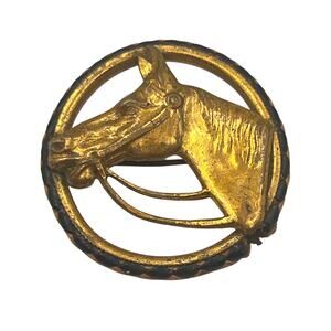 Vintage Equestrian Horse Gold Tone Braided Leather Brooch Pin Classic Gift